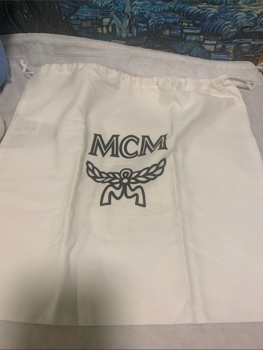 MCM Cream Drawstring Logo Pouch